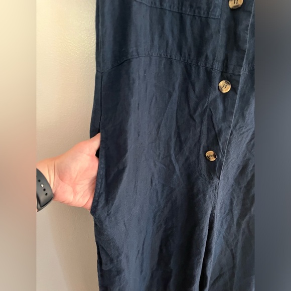 NWT navy linen button up jumpsuit - Picture 5 of 10